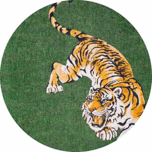 Louis De Poortere Pop Tiger Round Rug 9388 Green On Fire Naken